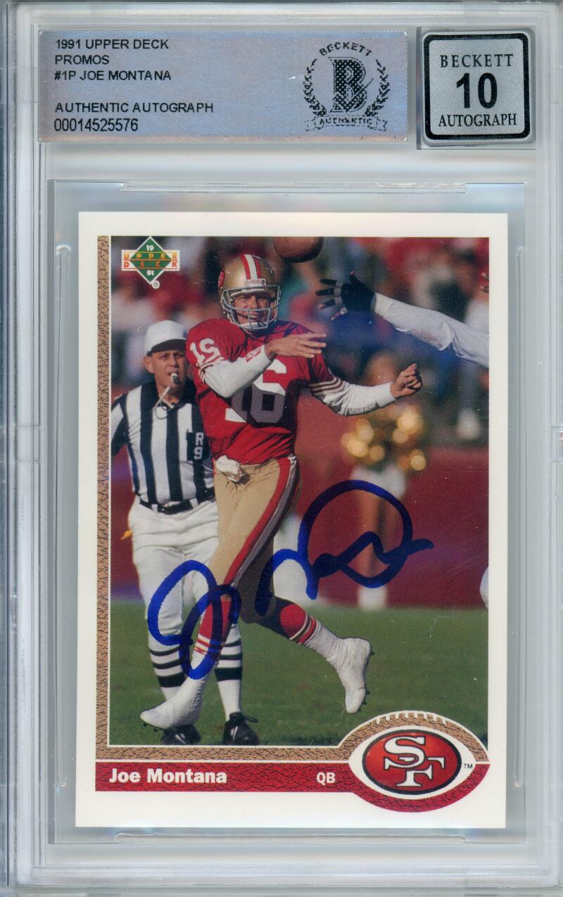 1991 Upper Deck Promos #1P Joe Montana Auto San Francisco 49ers BAS Autograph 10 Image 1