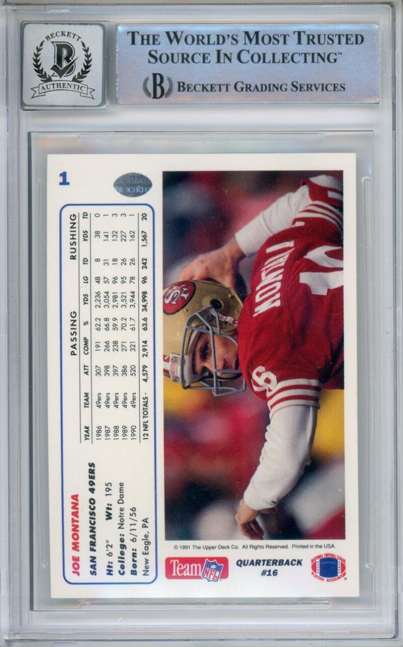 1991 Upper Deck Promos #1P Joe Montana Auto San Francisco 49ers BAS Autograph 10 Image 2