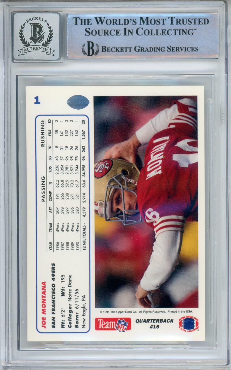 1991 Upper Deck Promos #1P Joe Montana Auto San Francisco 49ers BAS Autograph 10 Image 2