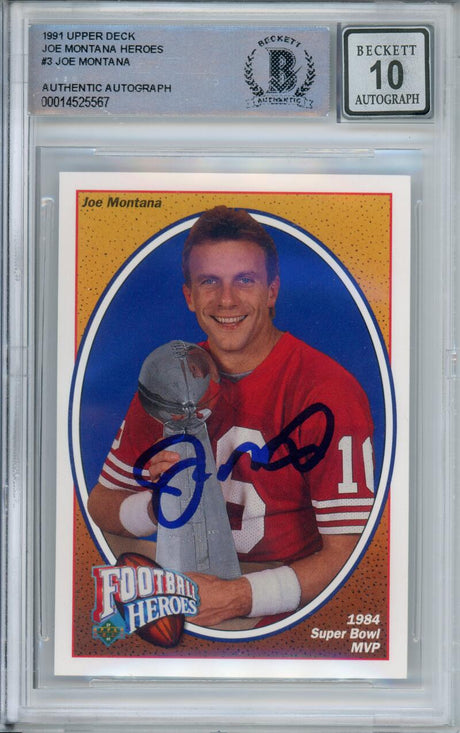 1991 Upper Deck Heroes #3 Joe Montana Auto San Francisco 49ers BAS Autograph 10  Image 1