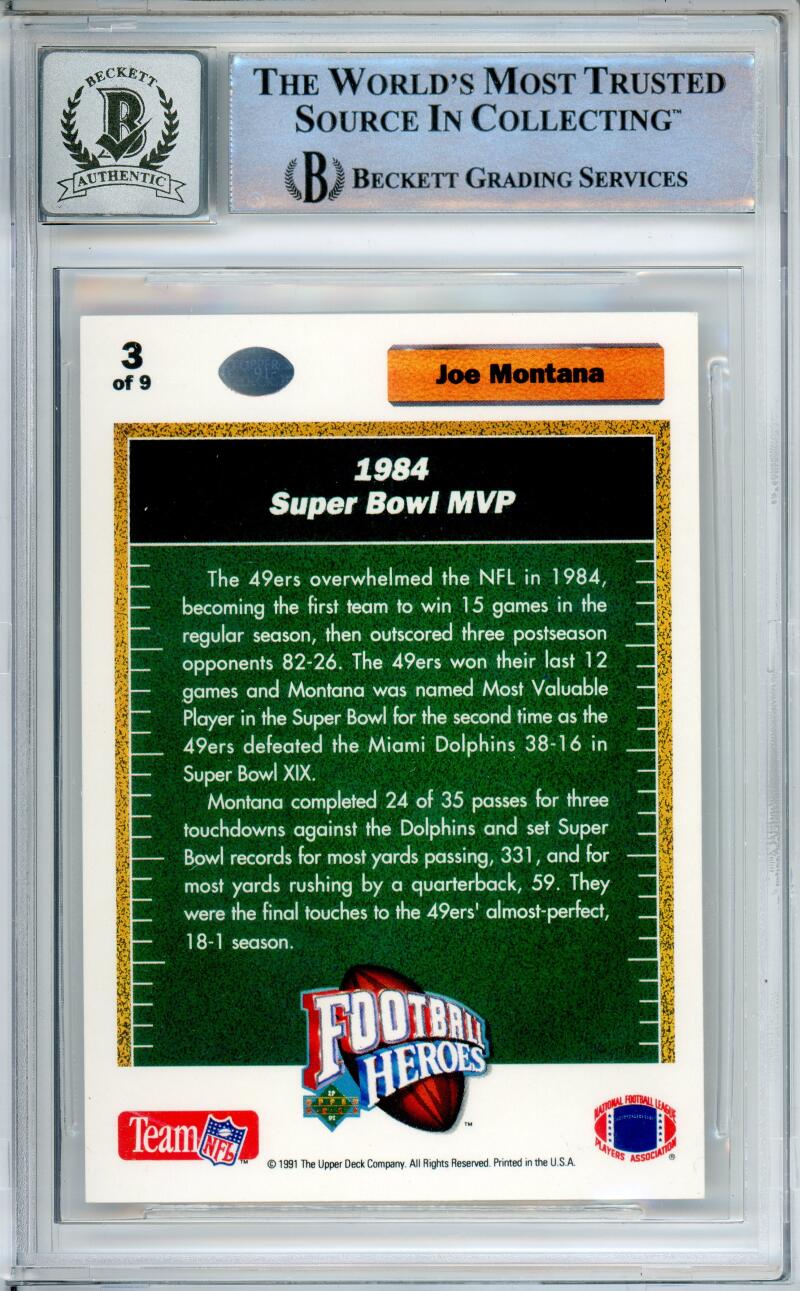 1991 Upper Deck Heroes #3 Joe Montana Auto San Francisco 49ers BAS Autograph 10  Image 2