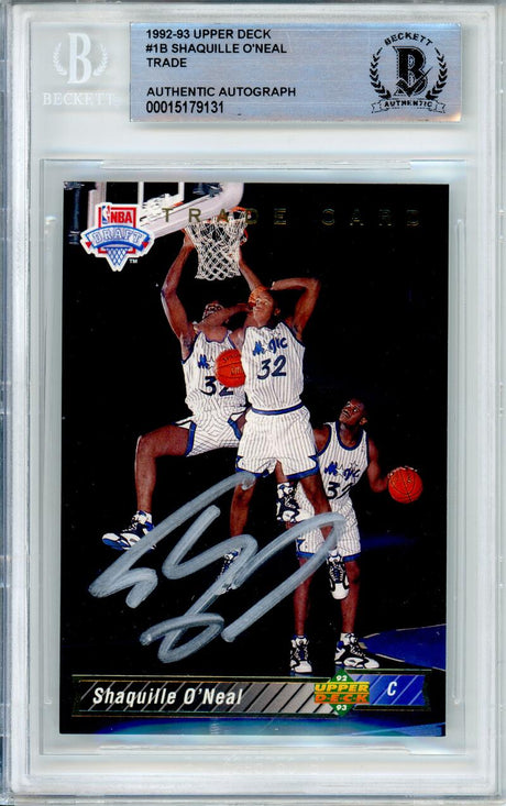 1992-93 Upper Deck #1B Shaquille O'neal Trade RC Orlando Magic BAS Autograph 10   Image 1