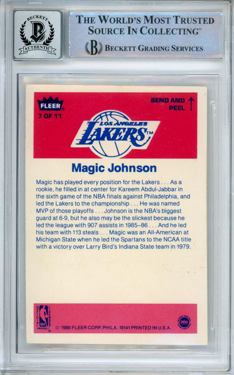 1986-87 Fleer Stickers #7 Magic Johnson Lakers BAS Autograph 10  Image 2