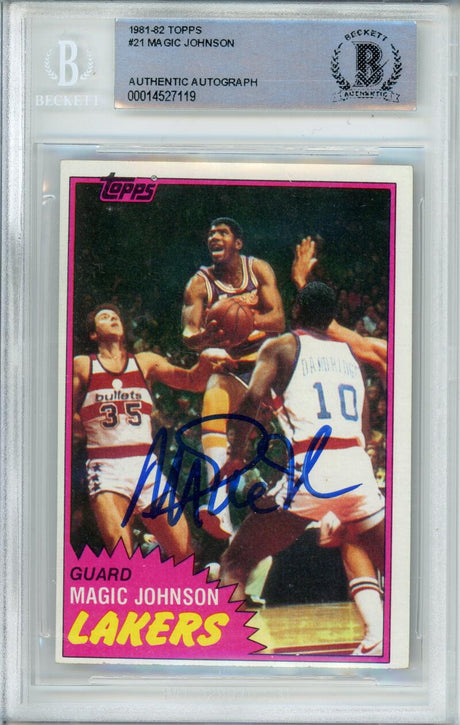 1981-82 Topps #21 Magic Johnson RC Los Angeles Lakers BAS Autograph 10  Image 1