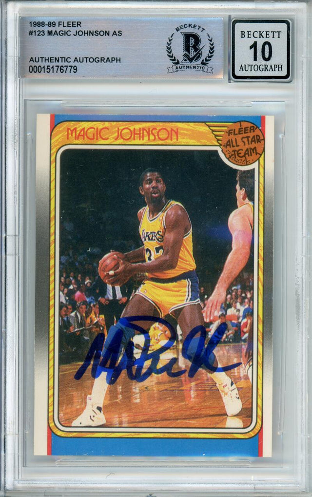 1988-89 Fleer All Star Team #123 Magic Johnson Los Angeles Lakers BAS Autograph 10  Image 1