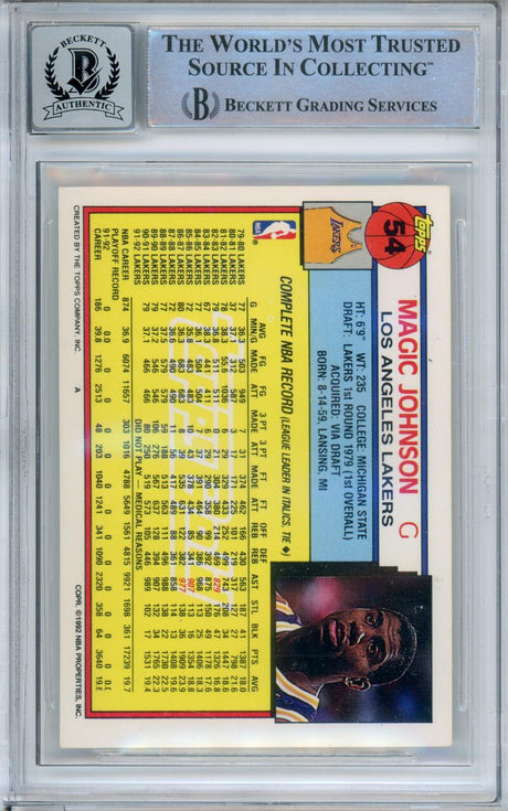 1992-93 Topps Gold #54 Magic Johnson Los Angeles Lakers BAS Autograph 10  Image 2