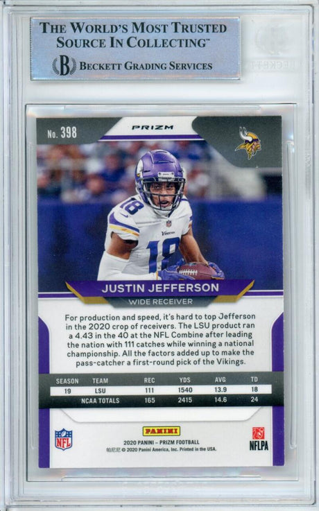 2020 Panini Prizm Red Cracked Ice #398 Justin Jefferson RC Minnesota Vikings BAS Autograph 10 Image 2