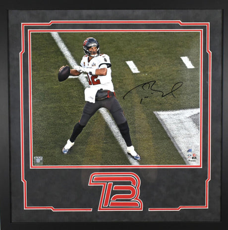 Tom Brady Autographed Tampa Bay Buccaneers 16X20 Framed Passing Photo - Fanatics/LOA *Black Image 1