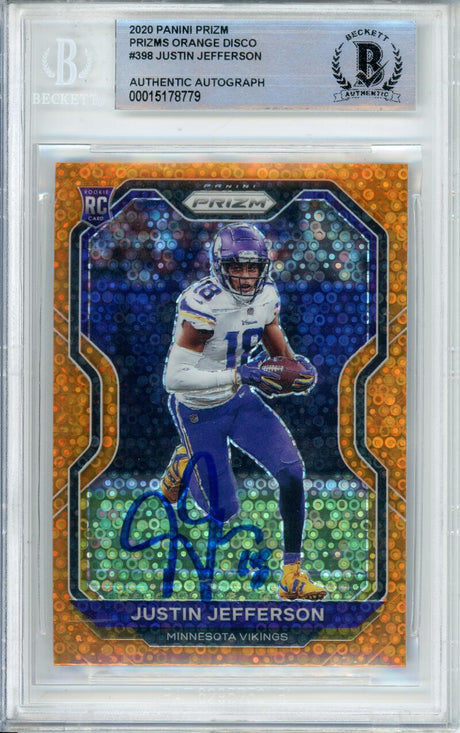 2020 Panini Orange Disco #398 Justin Jefferson RC Minnesota Vikings BAS Autograph 10 Image 1