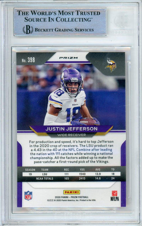 2020 Panini Orange Disco #398 Justin Jefferson RC Minnesota Vikings BAS Autograph 10 Image 2