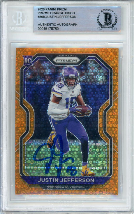 2020 Panini Orange Disco #398 Justin Jefferson RC Minnesota Vikings BAS Autograph 10 Image 1