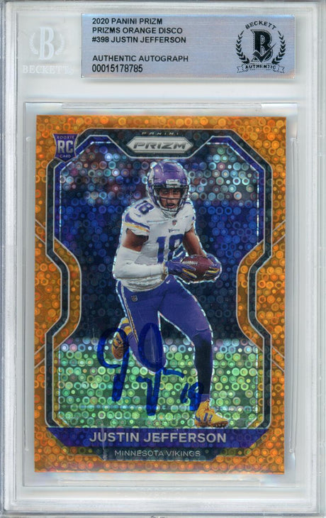 2020 Panini Orange Disco #398 Justin Jefferson RC Minnesota Vikings BAS Autograph 10 Image 1