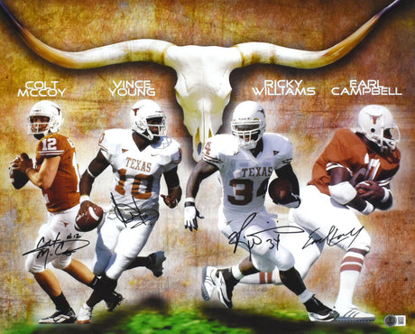 Earl Campbell Vince Young Colt McCoy Ricky Williams Signed Longhorns 16x20 Photo- Beckett W Hologram *Black Image 1