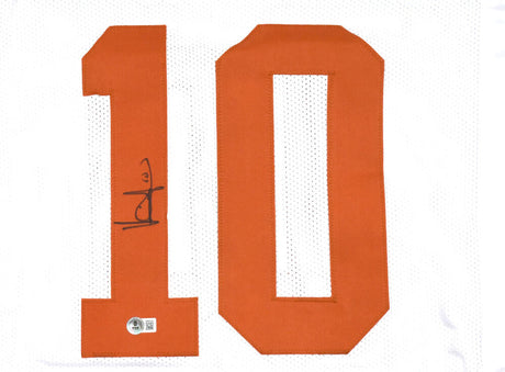 Vince Young Autographed White College Style STAT Jersey - Beckett W Hologram *Black Image 2