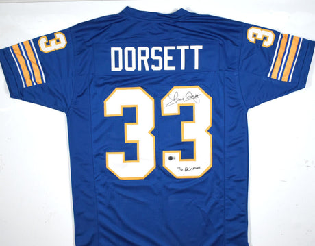 Tony Dorsett Autographed Blue College Style Jersey w/ Heisman - Beckett W Hologram *Black Image 1