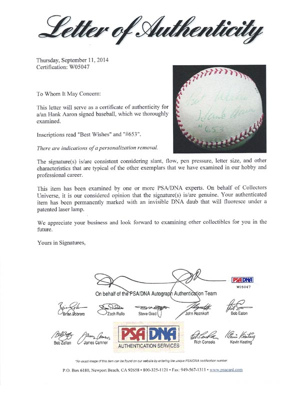 Hank Aaron Autographed Padres Baseball Atlanta Braves "Best Wishes & #563" Vintage PSA/DNA #W05047