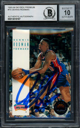 Dennis Rodman Autographed 1993-94 Skybox Card #70 Detroit Pistons Auto Grade Gem Mint 10 Beckett BAS Stock #194607