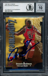 Dennis Rodman Autographed 1997-98 Skybox Zuperman Card #192 Chicago Bulls Auto Grade Gem Mint 10 Beckett BAS #13018199