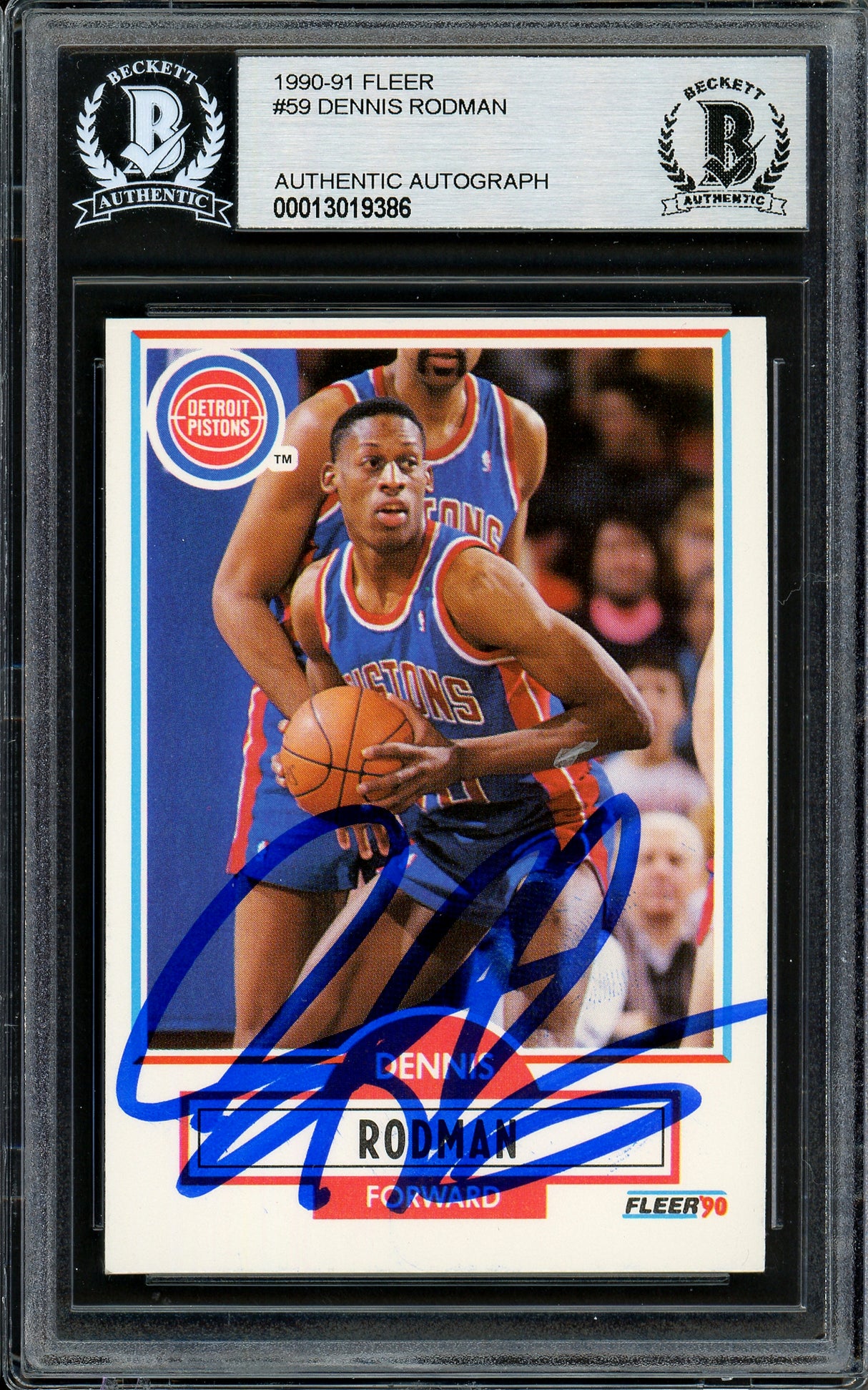 Dennis Rodman Autographed 1990-91 Fleer Card #59 Detroit Pistons Beckett BAS #13019386