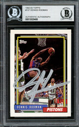 Dennis Rodman Autographed 1992-93 Topps Card #137 Detroit Pistons In Silver Beckett BAS Stock #195075