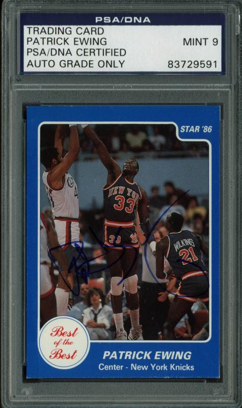 Patrick Ewing Signed Card Star '86 Best Of The Best Rc Auto Graded 9 PSA Slabbed