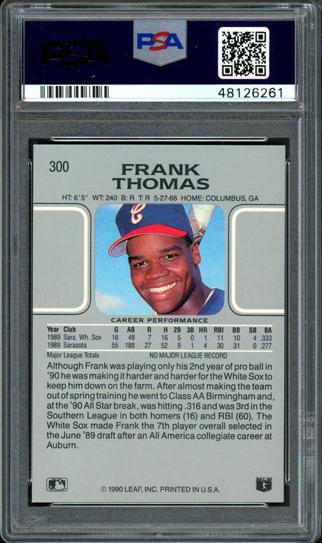 Frank Thomas Autographed 1990 Leaf Rookie Card #300 Chicago White Sox Auto Grade 9 Card Grade Gem-MT 10 PSA/DNA #48126261