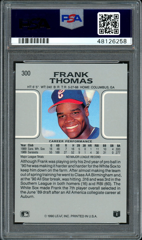 Frank Thomas Autographed 1990 Leaf Rookie Card #300 Chicago White Sox Auto Grade 9 Card Grade Gem-MT 10 PSA/DNA #48126258