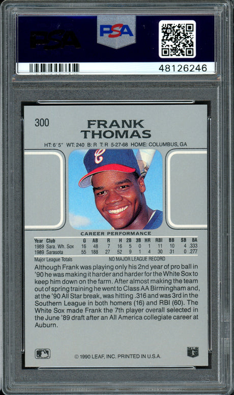 Frank Thomas Autographed 1990 Leaf Rookie Card #300 Chicago White Sox Auto Grade 9 Card Grade Mint 9 PSA/DNA #48126246