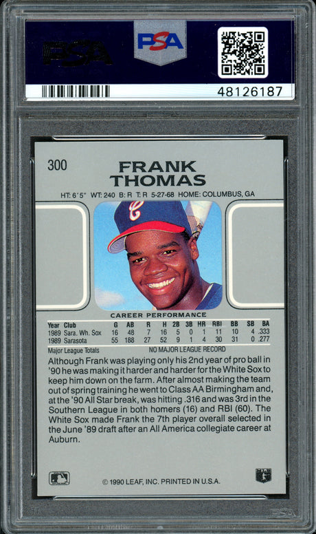 Frank Thomas Autographed 1990 Leaf Rookie Card #300 Chicago White Sox Auto Grade 9 Card Grade Mint 9 PSA/DNA #48126187