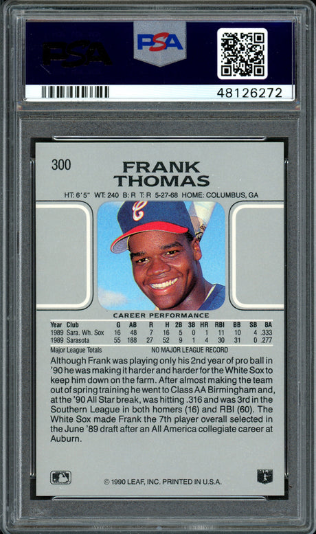 Frank Thomas Autographed 1990 Leaf Rookie Card #300 Chicago White Sox Auto Grade 9 Card Grade Mint 9 PSA/DNA #48126272