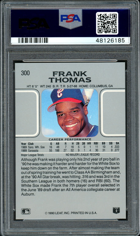 Frank Thomas Autographed 1990 Leaf Rookie Card #300 Chicago White Sox Auto Grade 10 Card Grade 8.5 PSA/DNA #48126185