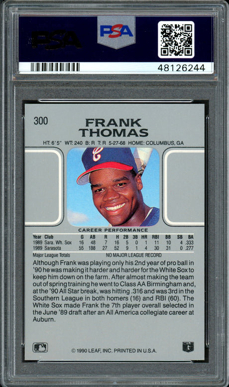 Frank Thomas Autographed 1990 Leaf Rookie Card #300 Chicago White Sox Auto Grade 9 Card Grade 8.5 PSA/DNA #48126244