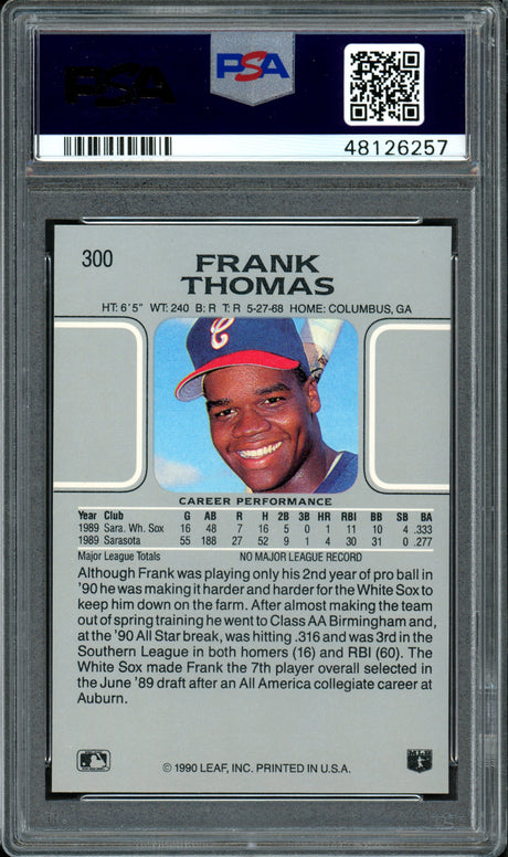 Frank Thomas Autographed 1990 Leaf Rookie Card #300 Chicago White Sox Auto Grade 9 Card Grade 8.5 PSA/DNA #48126257