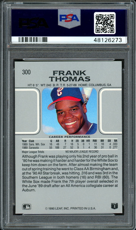 Frank Thomas Autographed 1990 Leaf Rookie Card #300 Chicago White Sox Auto Grade 9 Card Grade NM-MT 8 PSA/DNA #48126273