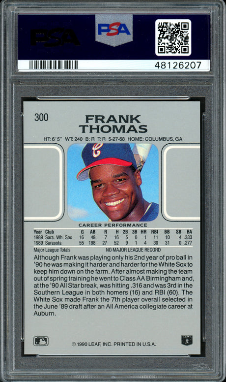 Frank Thomas Autographed 1990 Leaf Rookie Card #300 Chicago White Sox Auto Grade 9 Card Grade NM-MT 8 PSA/DNA #48126207