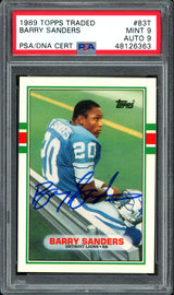 Barry Sanders Autographed 1989 Topps Traded Rookie Card #83T Detroit Lions Auto Grade 9 Card Grade Mint 9 PSA/DNA #48126363