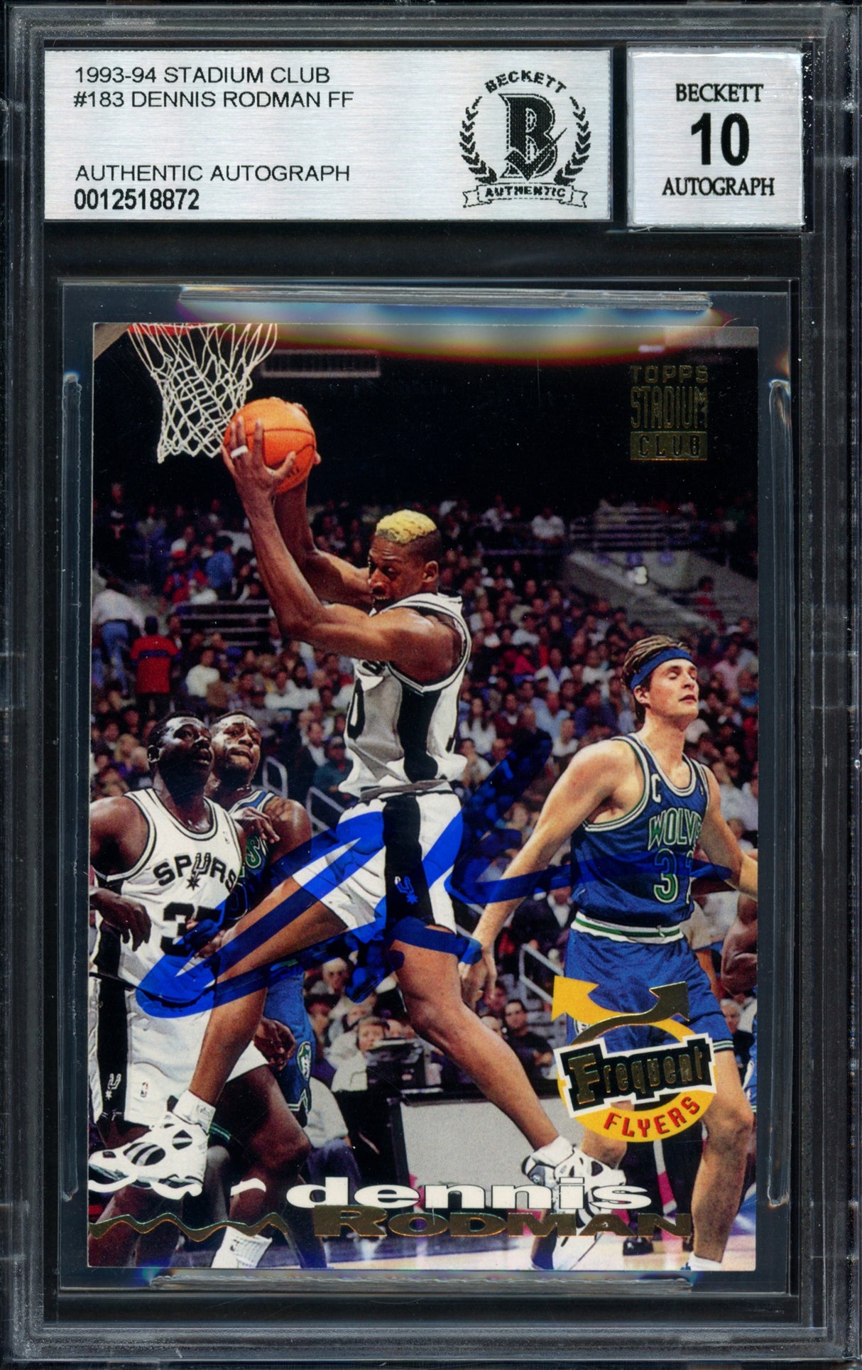 Dennis Rodman Autographed 1993-94 Stadium Club Card #183 San Antonio Spurs Auto Grade 10 Beckett BAS #12518872