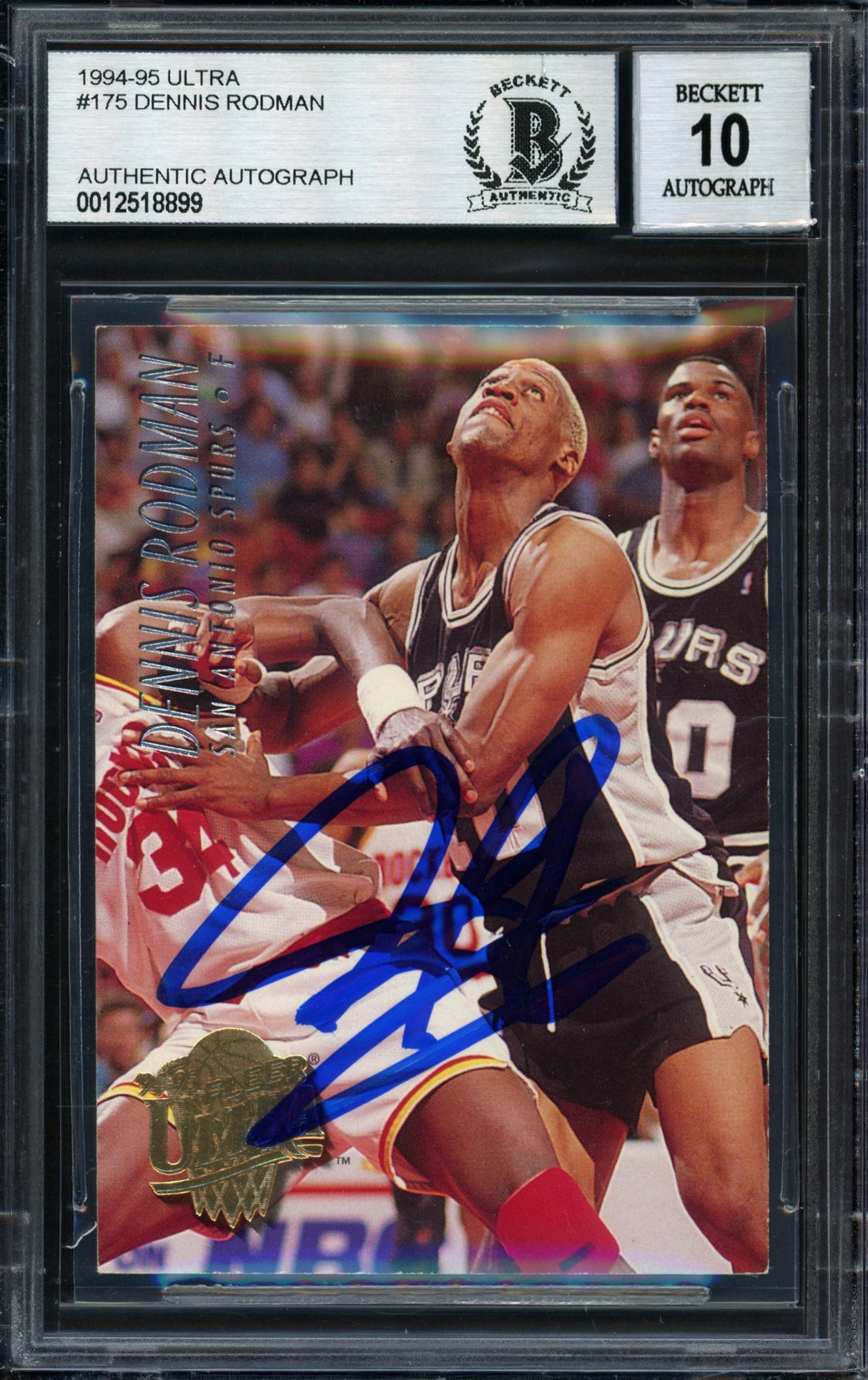 Dennis Rodman Autographed 1994-95 Fleer Ultra Card #175 San Antonio Spurs Auto Grade 10 Beckett BAS #12518899