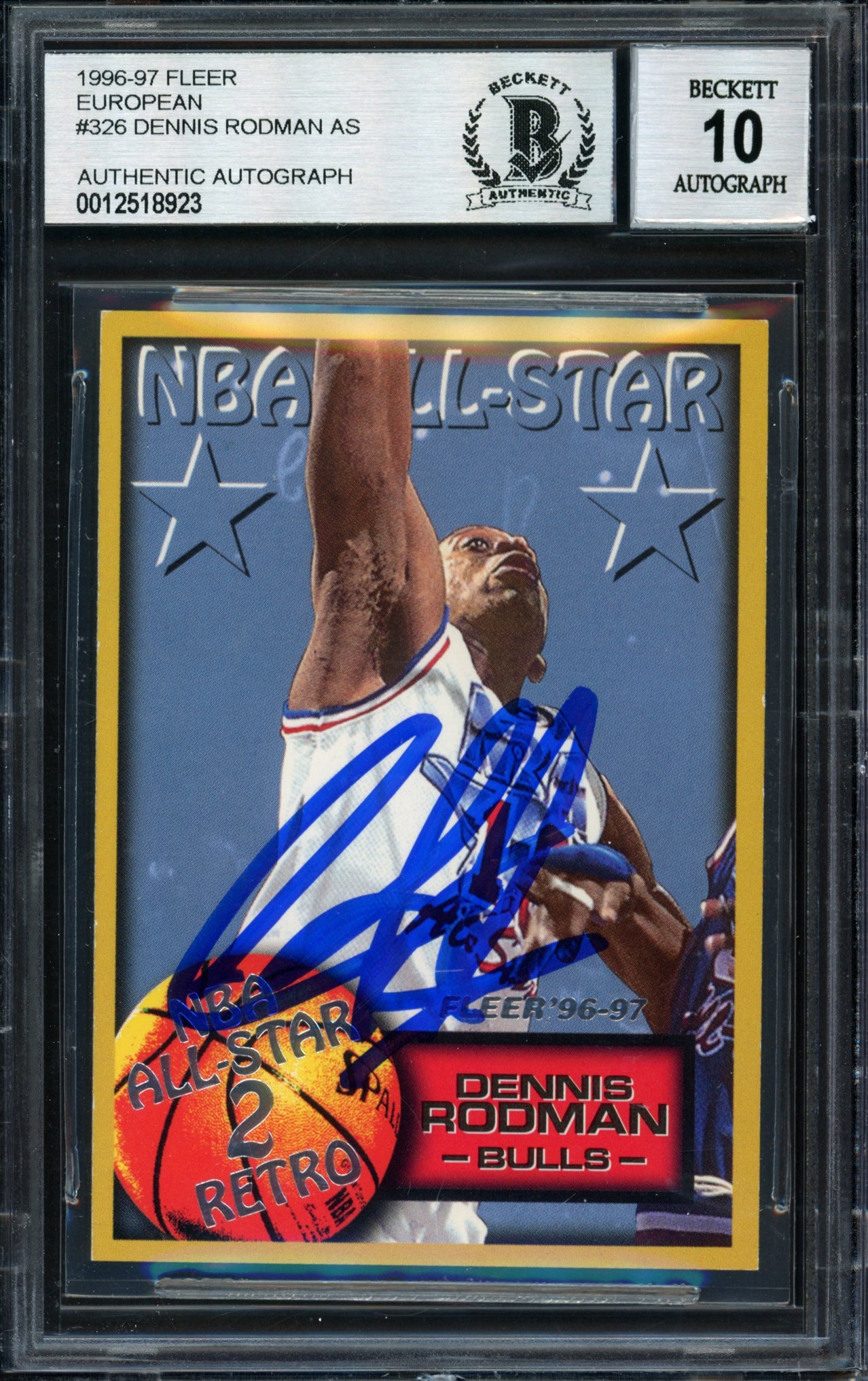 Dennis Rodman Autographed 1996-97 Fleer Card #326 Chicago Bulls Auto Grade 10 Beckett BAS #12518923