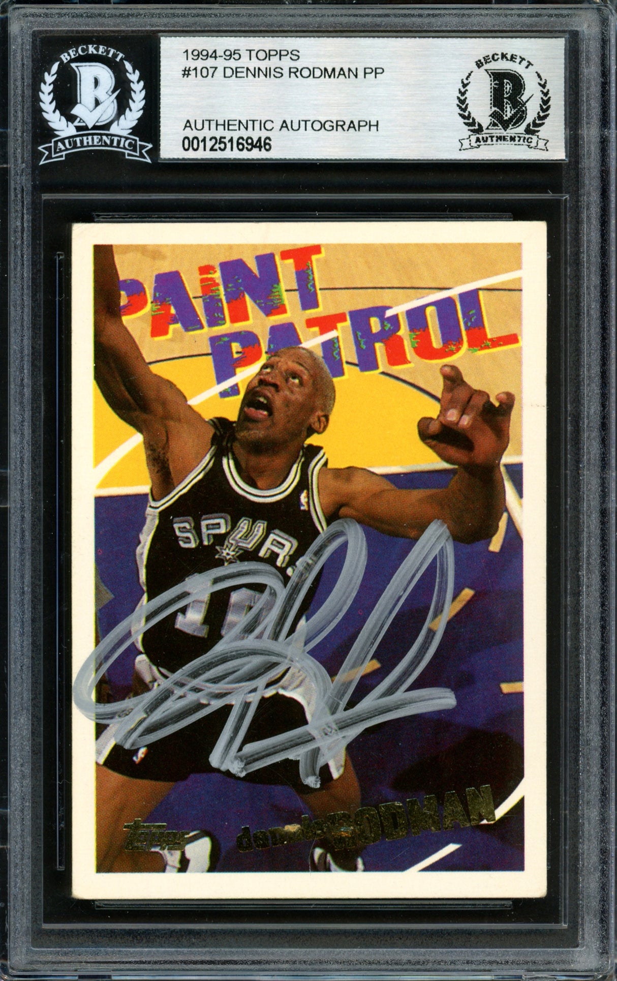 Dennis Rodman Autographed 1994-95 Topps Card #107 San Antonio Spurs Beckett BAS #12516946