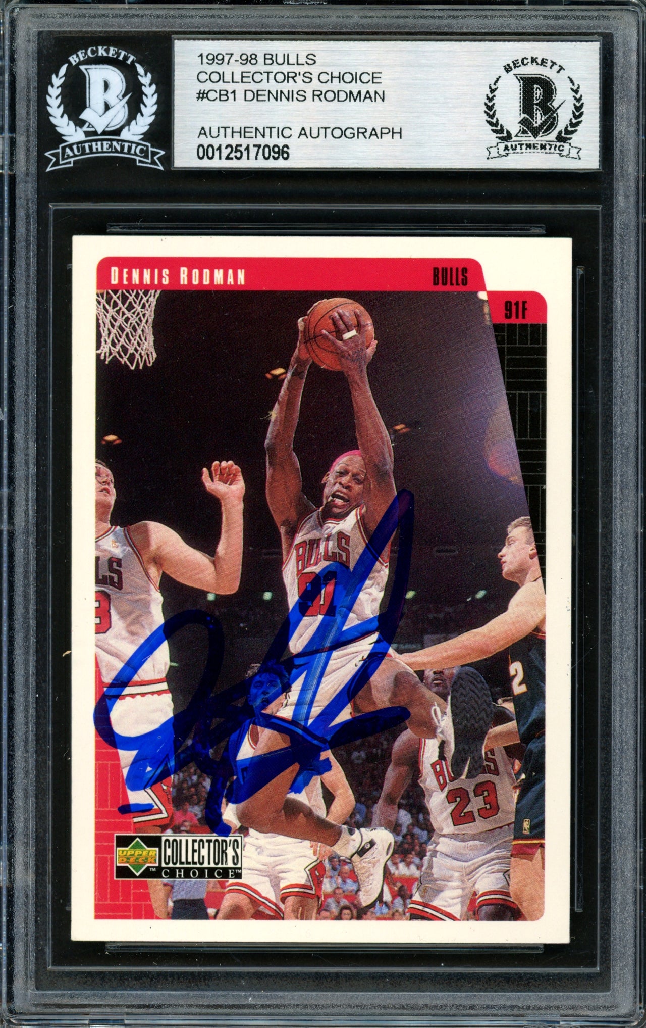 Dennis Rodman Autographed 1997-98 Upper Deck Collectors Choice Card #CB1 Chicago Bulls Beckett BAS #12517096