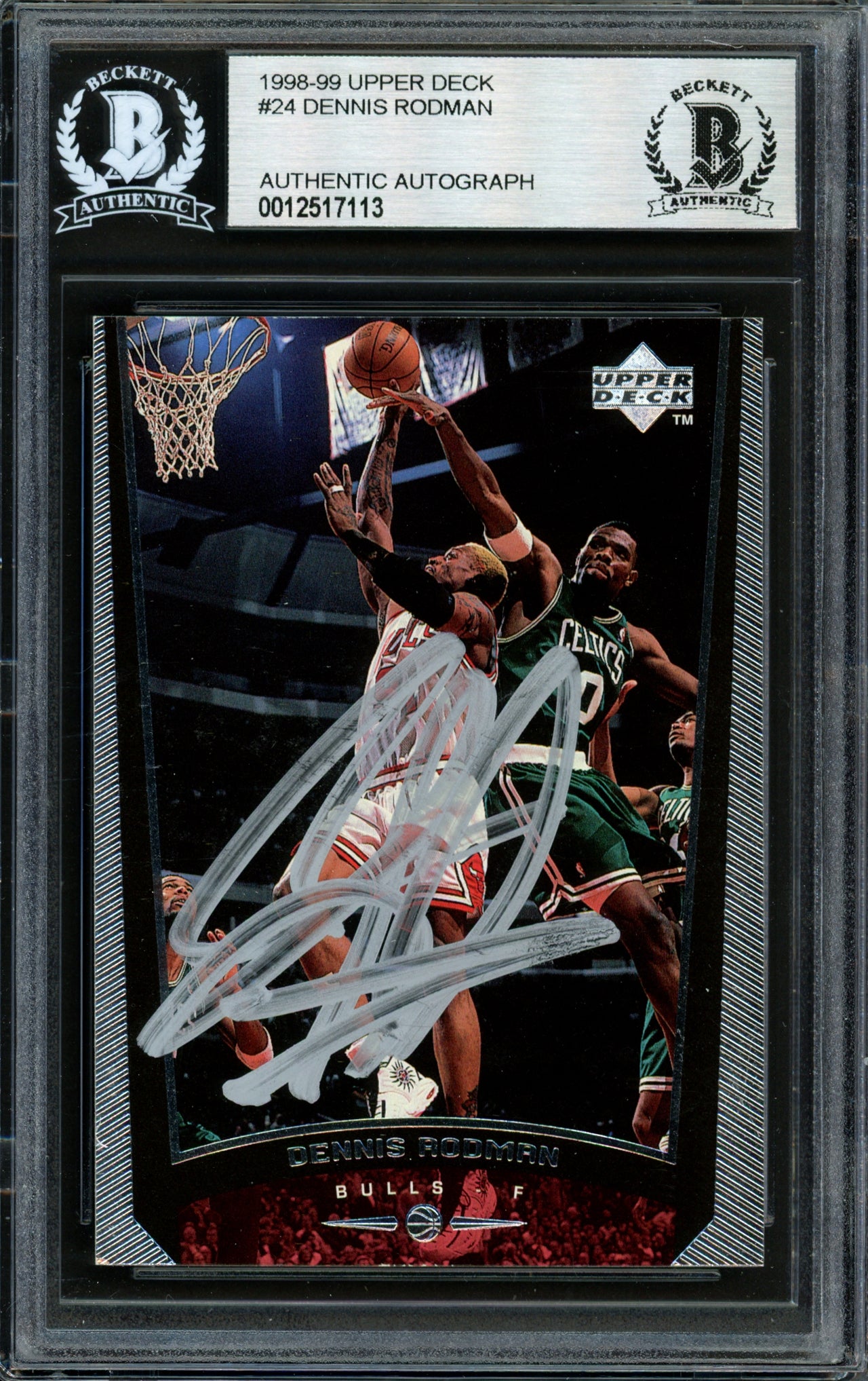 Dennis Rodman Autographed 1997-98 Upper Deck Card #24 Chicago Bulls Beckett BAS #12517113