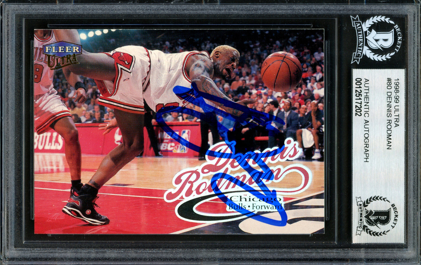 Dennis Rodman Autographed 1998-99 Fleer Ultra Card #80 Chicago Bulls Beckett BAS #12517202