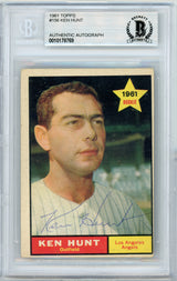 Ken Hunt Autographed 1961 Topps Rookie Card #156 Los Angeles Angels Beckett BAS #10178769