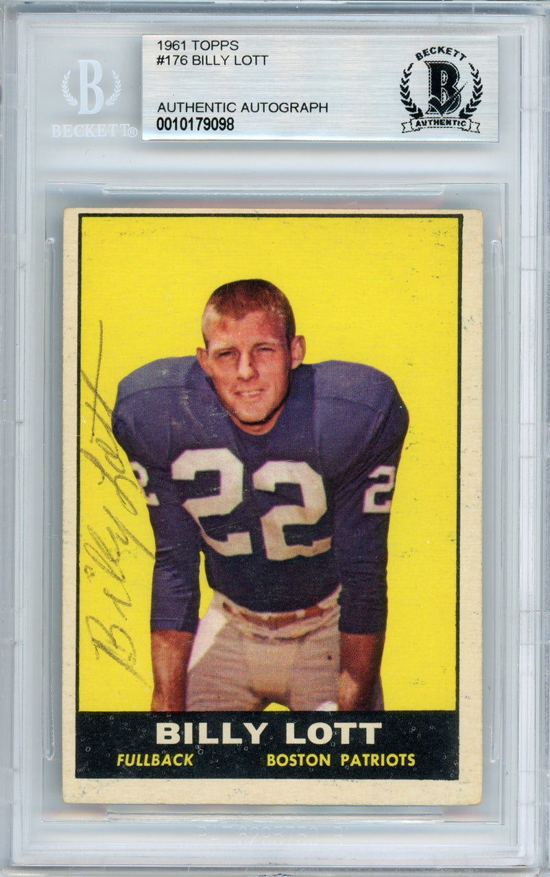 Billy Lott Autographed 1961 Topps Rookie Card #176 Boston Patriots Beckett BAS #10179098