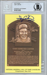 Gary Carter Autographed HOF Plaque Postcard Expos, Mets "HOF 03" Beckett BAS STOCK #128122