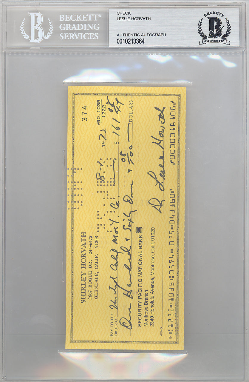 Les Horvath Autographed 3x6 Check Ohio State Buckeyes Heisman Beckett BAS #10213364