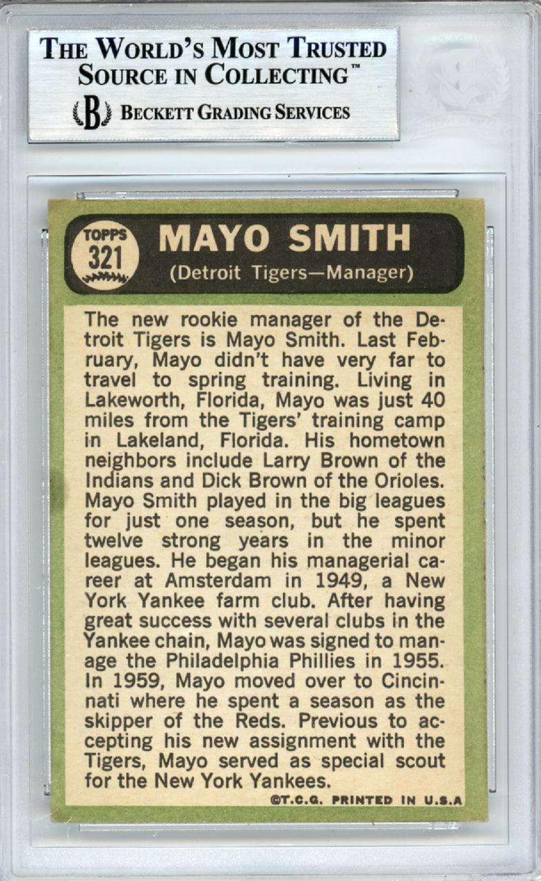 Mayo Smith Autographed 1967 Topps Card #321 Detroit Tigers Beckett BAS #10378352