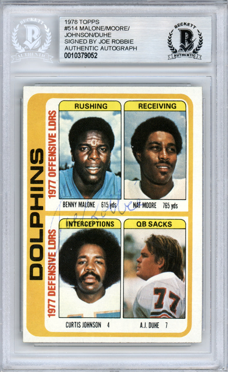 Joe Robbie Autographed 1978 Topps Card #514 Miami Dolphins Team Owner Beckett BAS #10379052