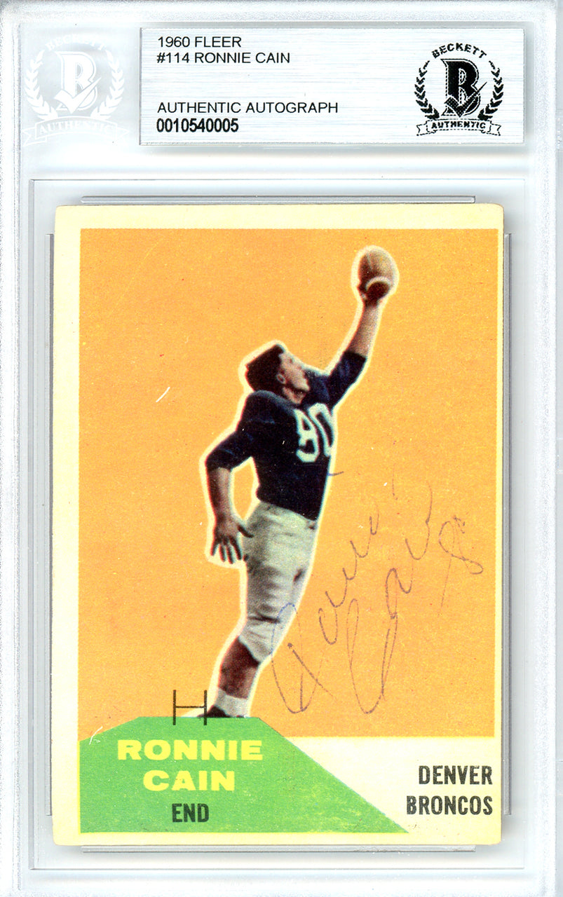 Ronnie Cain Autographed 1960 Fleer Card #114 Denver Broncos Beckett BAS #10540005